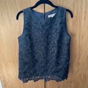 LOFT Gray Lace Sleeveless Top